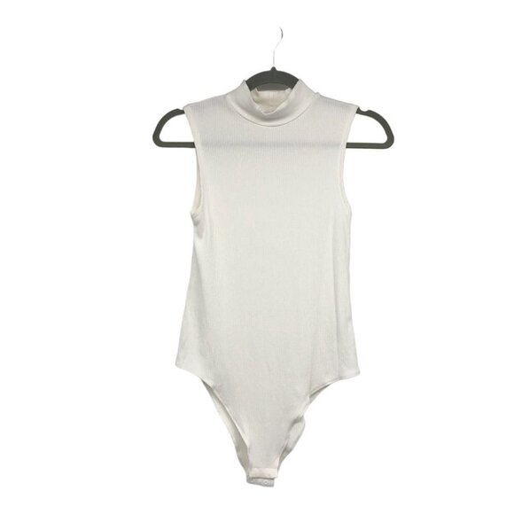 She + Sky White Ribbed Mock Neck sleeveless Bodysuit size L - Picture 14 of 14